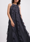 Georgette Halter Trapeze Frill Maxi Dress