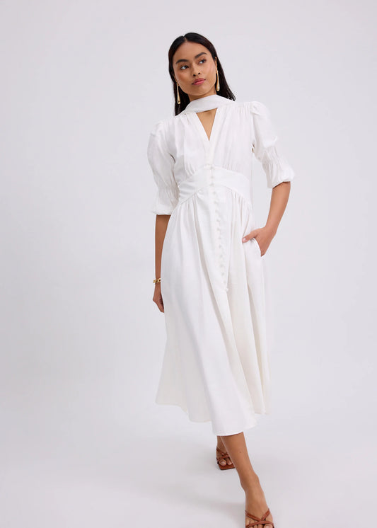V-neck Puff Sleeve Fit & Flare Midaxi Dress in Garden City Blooms