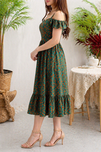 Belleci Emerald Bloom Midi Dress – Floral Off-Shoulder Ruffle Dress image 6