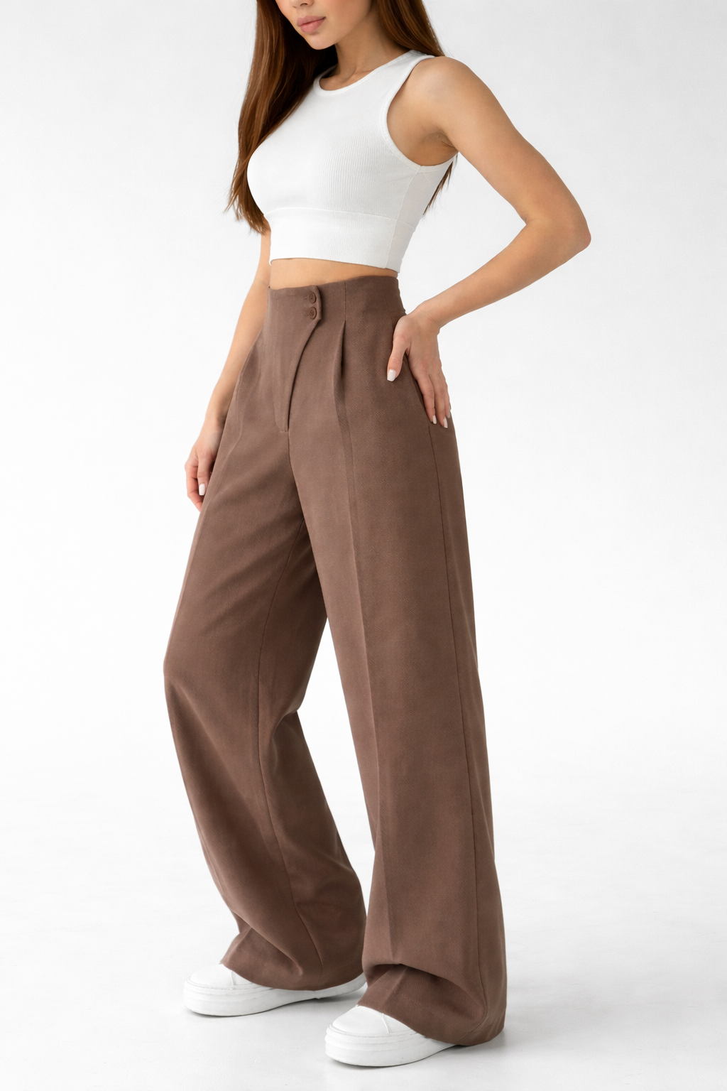 Belleci Cocoa Wrapline High Waist Wide Leg Trouser