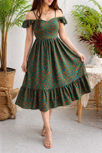 Belleci Emerald Bloom Midi Dress – Floral Off-Shoulder Ruffle Dress image 5