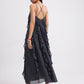 Georgette Halter Trapeze Frill Maxi Dress
