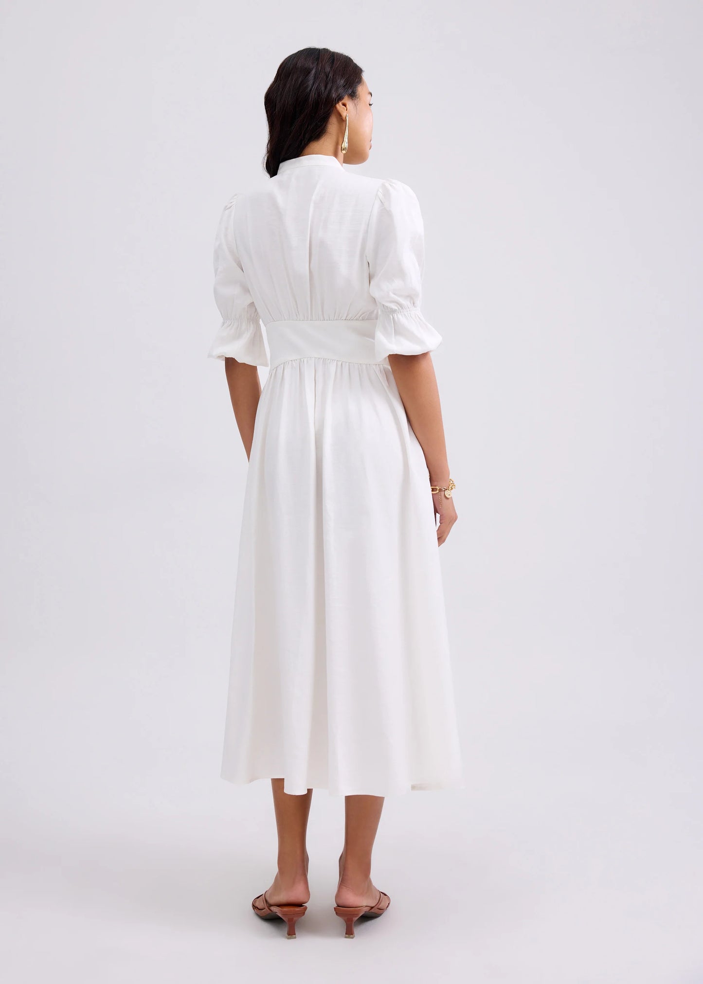 V-neck Puff Sleeve Fit & Flare Midaxi Dress in Garden City Blooms