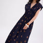 Padded Plisse V-neck Fit & Flare Maxi Dress in Brushed Dots