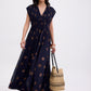 Padded Plisse V-neck Fit & Flare Maxi Dress in Brushed Dots