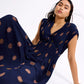 Padded Plisse V-neck Fit & Flare Maxi Dress in Brushed Dots