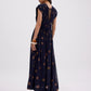 Padded Plisse V-neck Fit & Flare Maxi Dress in Brushed Dots