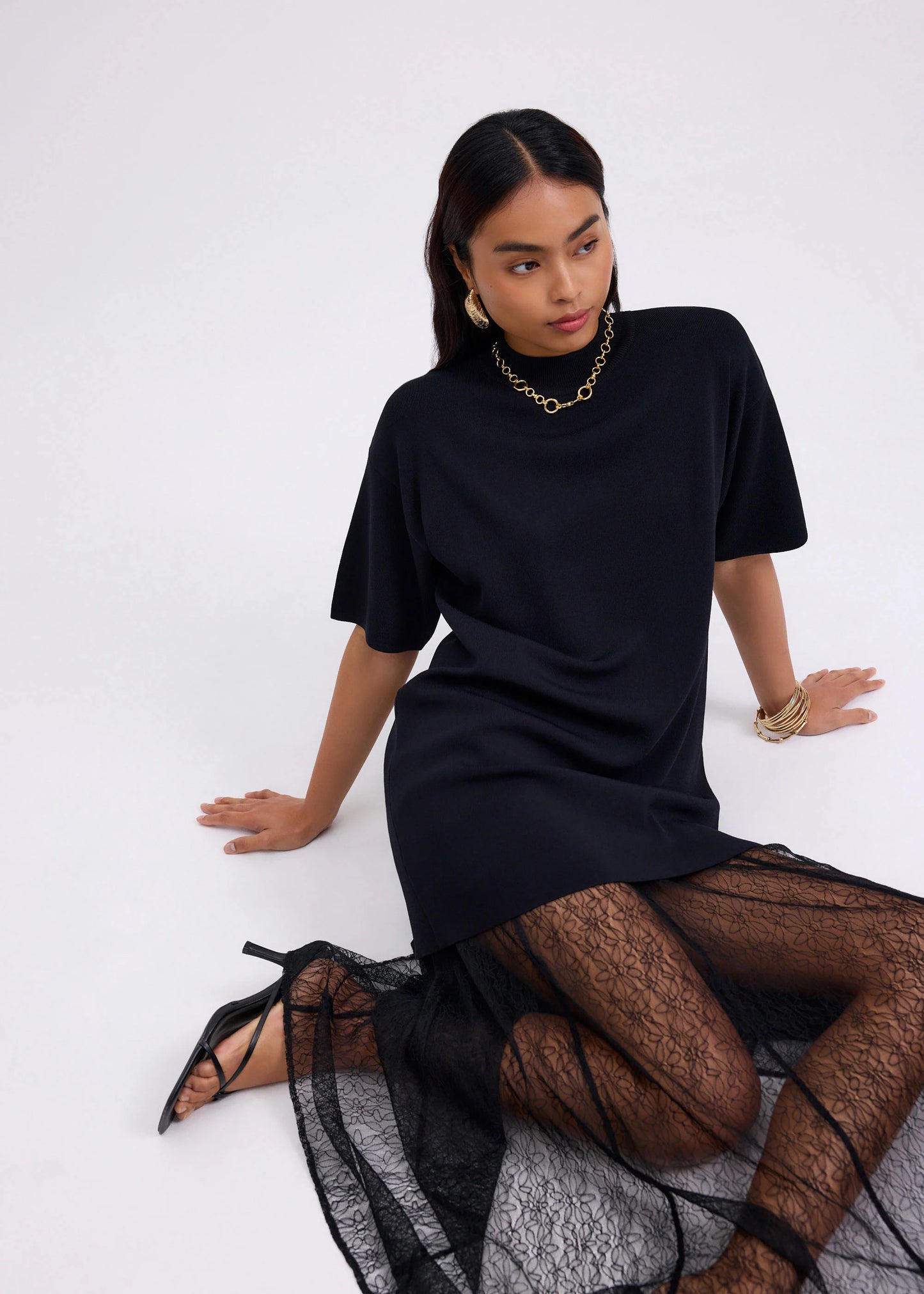Knit Round Neck Shift Mini Dress