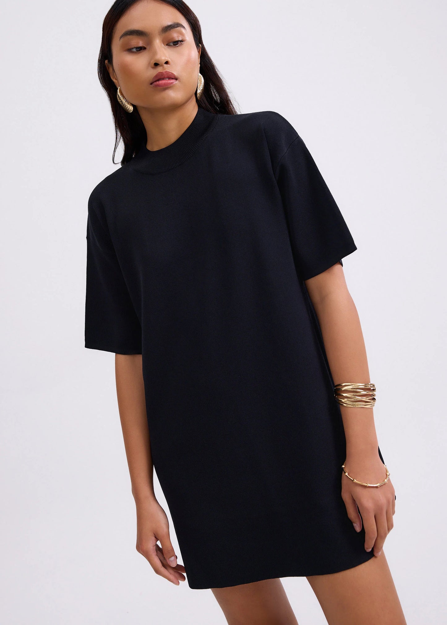 Knit Round Neck Shift Mini Dress