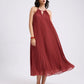 Pleated Trapeze Halter Midaxi Dress