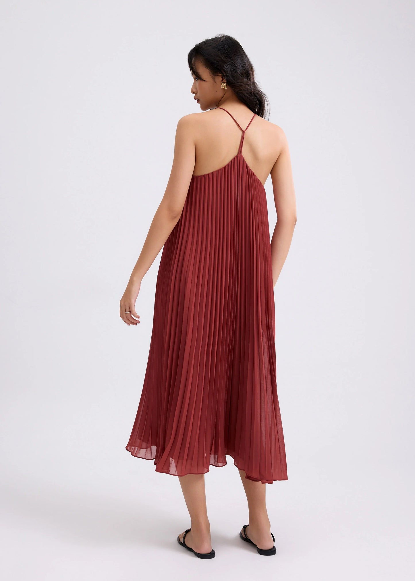 Pleated Trapeze Halter Midaxi Dress
