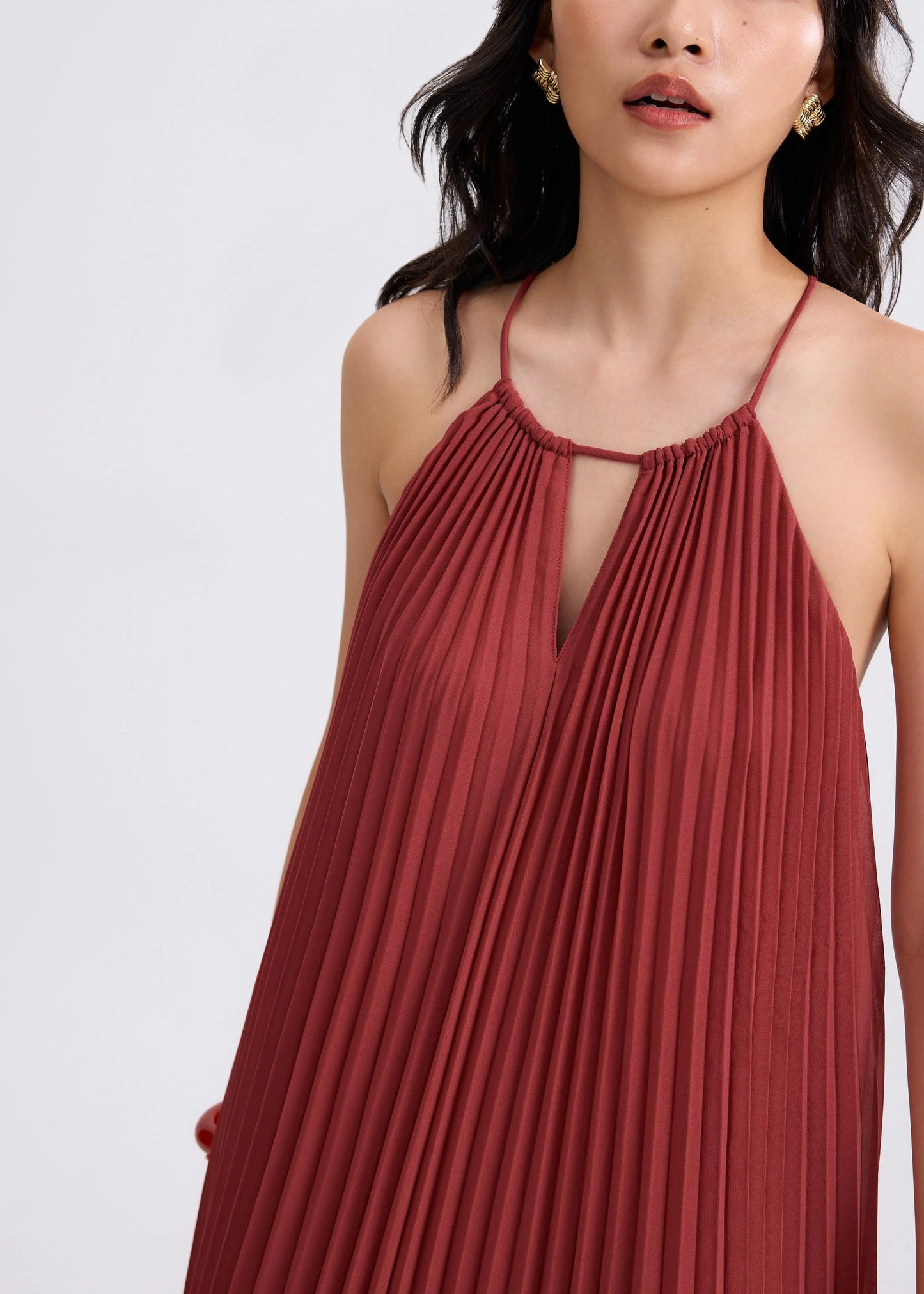 Pleated Trapeze Halter Midaxi Dress