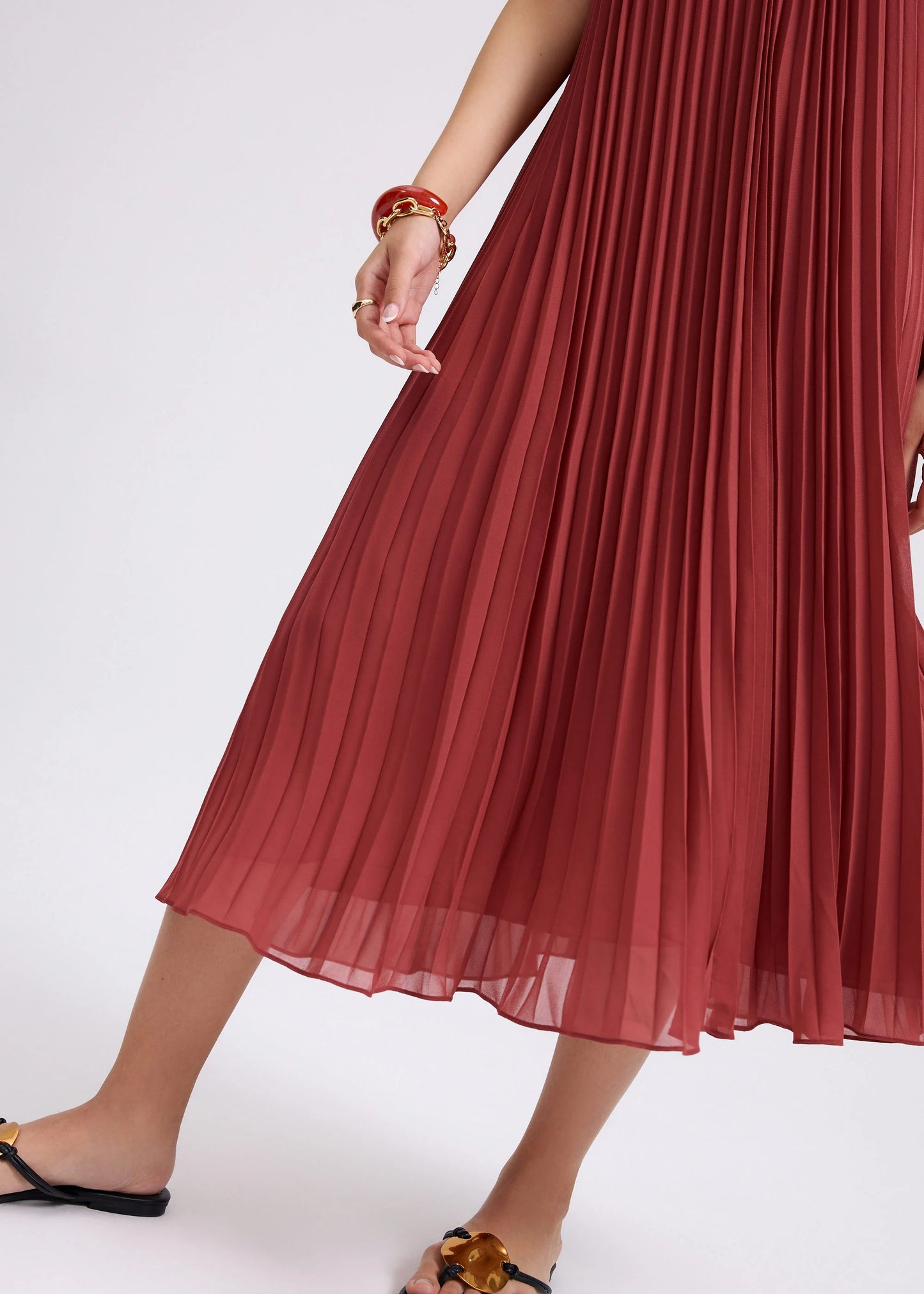 Pleated Trapeze Halter Midaxi Dress