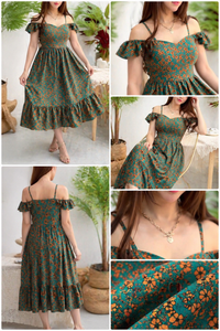 Belleci Emerald Bloom Midi Dress – Floral Off-Shoulder Ruffle Dress image 7
