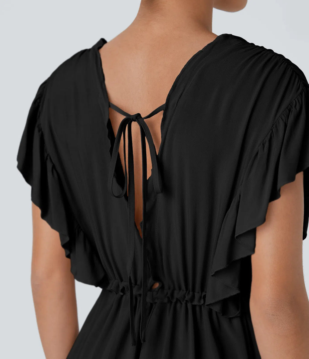Black Button-Down Maxi Dress with Drawstring Waist By Belleci