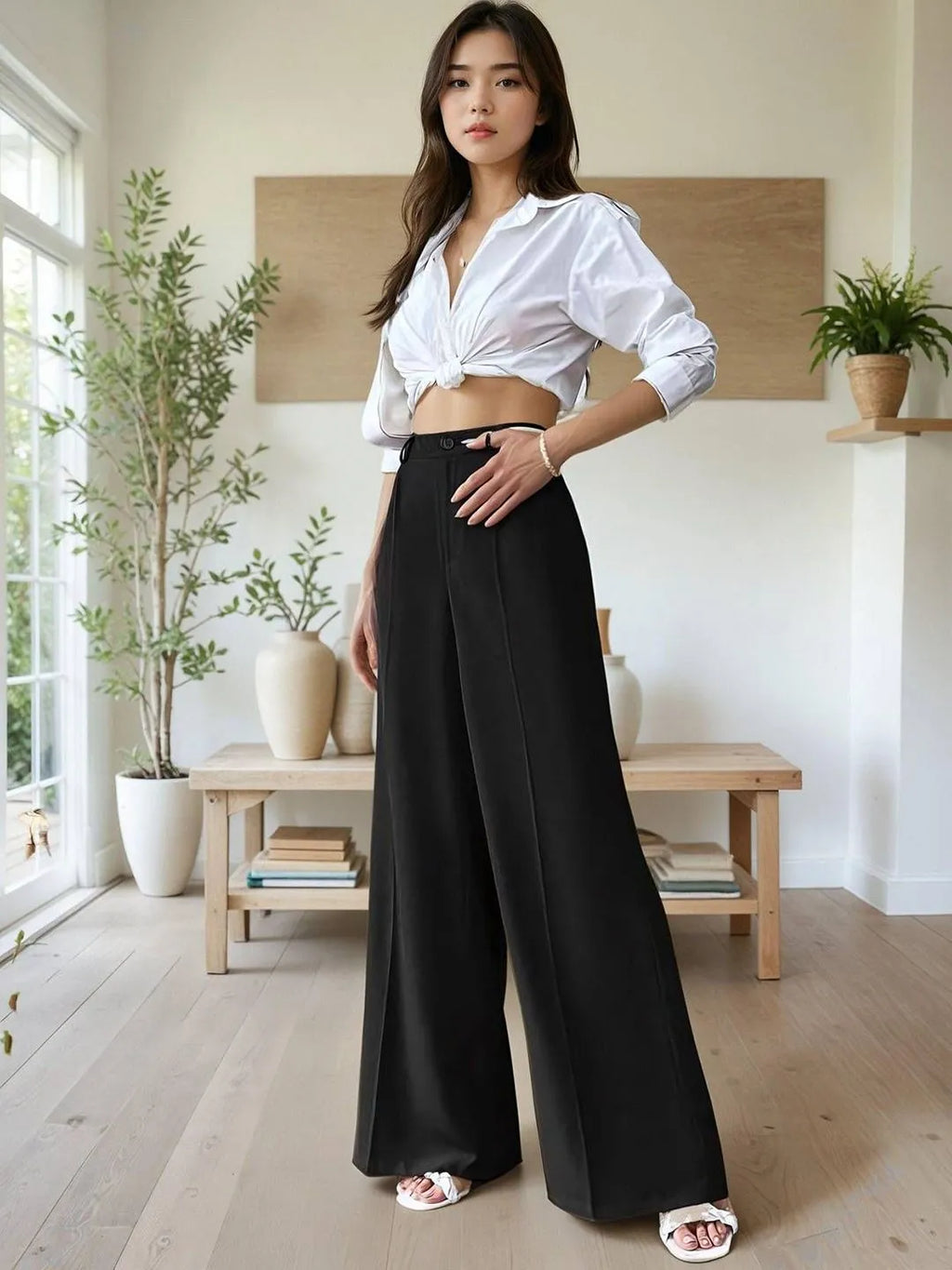 Black High-Waist Wide Leg Trousers By Belleci