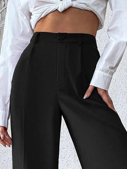 Belleci Black Wrapline High Waist Wide Leg Trouser