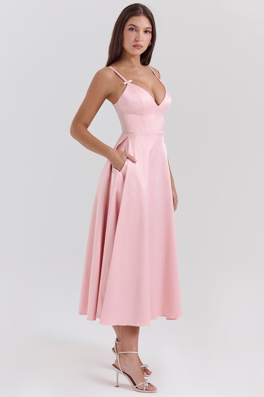 Blush Satin Midi Dress By Belleci