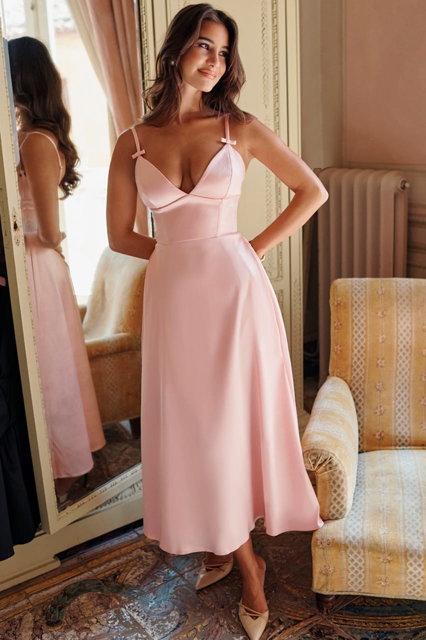 Blush Satin Midi Dress By Belleci