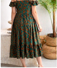 Belleci Emerald Bloom Midi Dress – Floral Off-Shoulder Ruffle Dress image 8