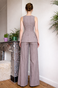 Belleci Mocha & Ivory Striped Co-Ord Set – Structured Peplum Top & Wide-Leg Trousers image 3