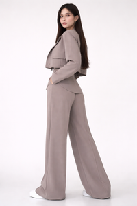 Taupe Structured Co-Ord Set – Cropped Blazer & Wide-Leg Trousers by Belleci image 2