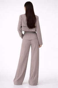 Taupe Structured Co-Ord Set – Cropped Blazer & Wide-Leg Trousers by Belleci image 3