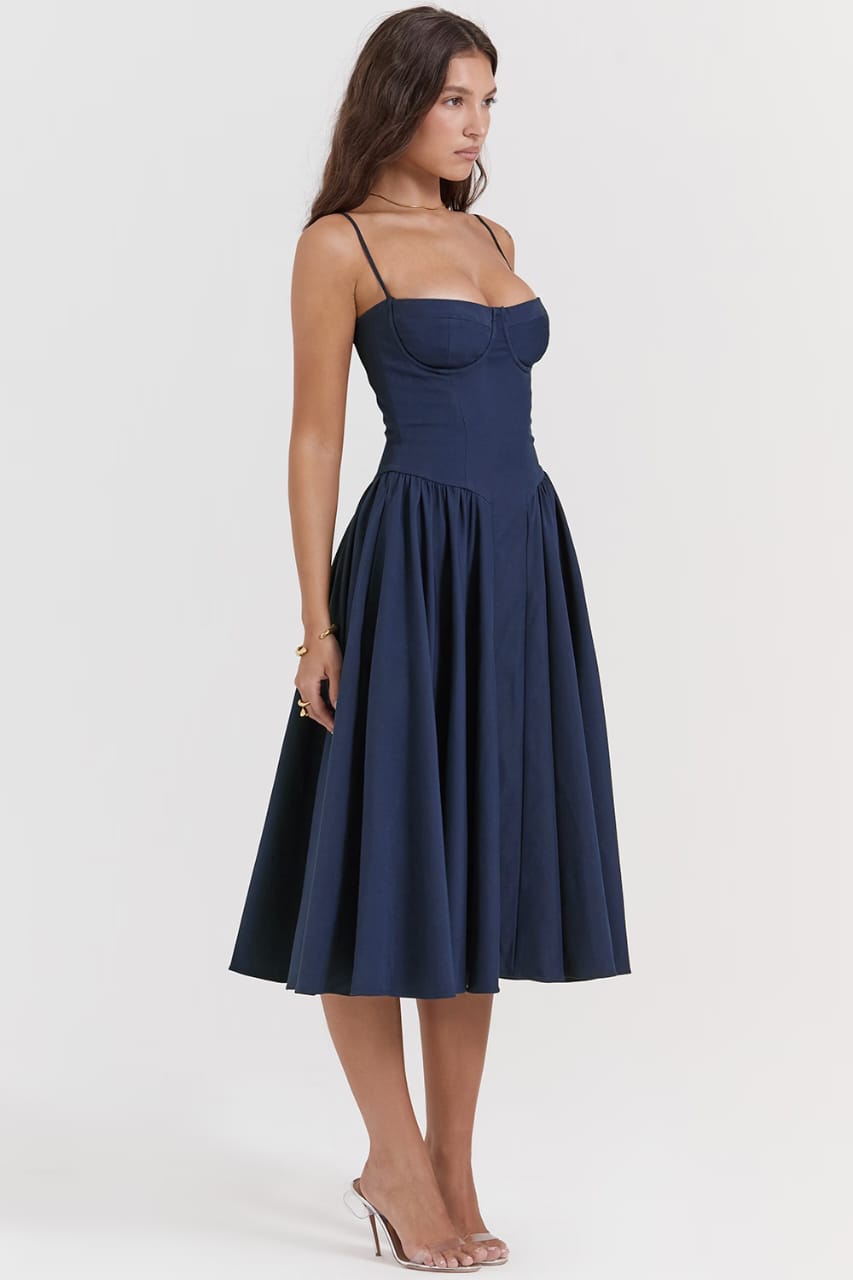 Elysian Navy Corset Midi Dress by Belleci