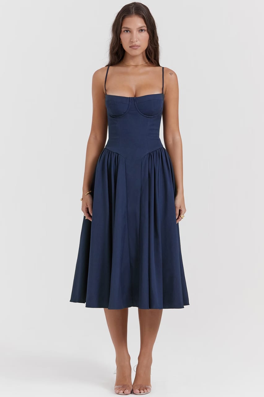 Elysian Navy Corset Midi Dress by Belleci