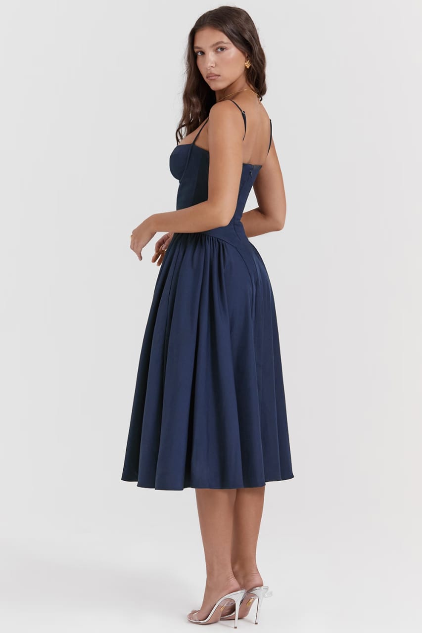 Elysian Navy Corset Midi Dress by Belleci
