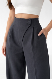 Belleci Charcoal Wrapline High Waist Wide Leg Trouser image 1