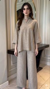 Beige Linen Grace Two-Piece Set By Belleci image 1