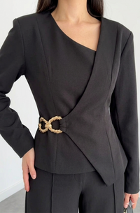 Belleci Noir Co-Ord Set – Asymmetric Blazer & Wide-Leg Trousers image 2