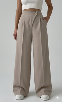 Belleci Biege Wrapline High Waist Wide Leg Trouser image 2