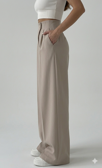 Belleci Biege Wrapline High Waist Wide Leg Trouser image 4