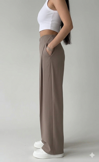 Belleci White & Taupe Co-Ord Set – Ribbed Crop Tank & Tailored Wide-Leg Trousers image 2