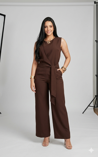 Belleci Cocoa Wrap Co-Ord Set – Sleeveless Top with Tie-Up Waist & Wide-Leg Trousers image 1