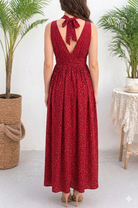 Belleci Scarlet Bloom Halter Midi Dress – Floral Flare Dress with Front Slit image 4