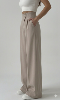 Belleci Biege Wrapline High Waist Wide Leg Trouser image 5