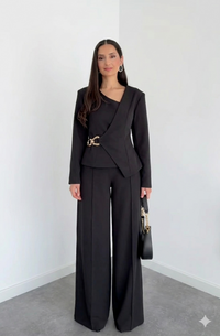 Belleci Noir Co-Ord Set – Asymmetric Blazer & Wide-Leg Trousers image 1