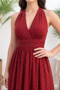 Belleci Scarlet Bloom Halter Midi Dress – Floral Flare Dress with Front Slit image 5