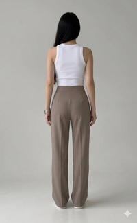 Belleci White & Taupe Co-Ord Set – Ribbed Crop Tank & Tailored Wide-Leg Trousers image 3
