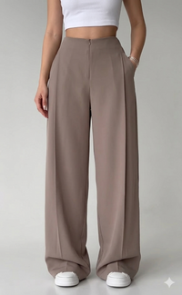 Belleci White & Taupe Co-Ord Set – Ribbed Crop Tank & Tailored Wide-Leg Trousers image 4