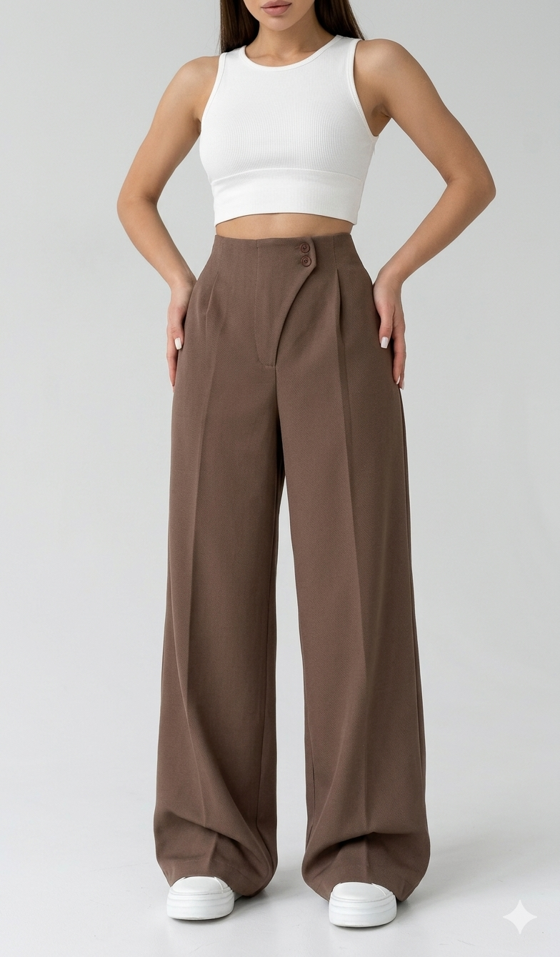 Belleci Cocoa Wrapline High Waist Wide Leg Trouser