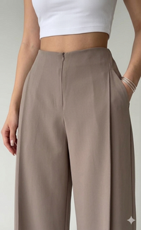Belleci White & Taupe Co-Ord Set – Ribbed Crop Tank & Tailored Wide-Leg Trousers image 5
