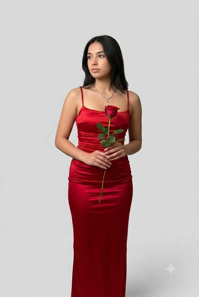 Crimson Allure Satin Bodycon Midi Dress by Belleci