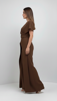 Mocha Wrap Cape Jumpsuit with Statement Belt image 2