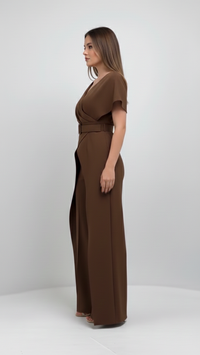 Mocha Wrap Cape Jumpsuit with Statement Belt image 3