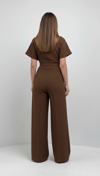 Mocha Wrap Cape Jumpsuit with Statement Belt image 4