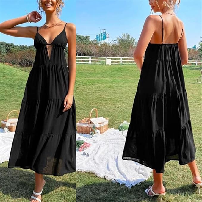 Midnight Breeze Flowing Black Maxi Dress by Belleci